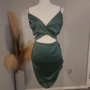 Green Ruched Cut Out Dress